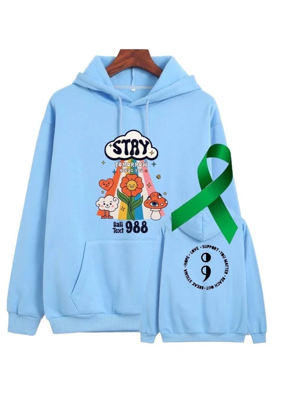 Stay Mental Health graphic oversized pullover hoodie sweatshirt large